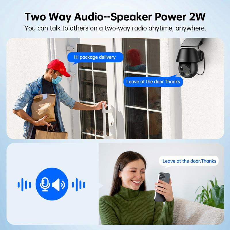 ZEEPORTE 2K WIFI Security Cameras Wireless Outdoor-360° PTZ Cameras for Home Security with Solar Panel/Battery Powered, Night Vision, Two-Way Audio, PIR Sensor